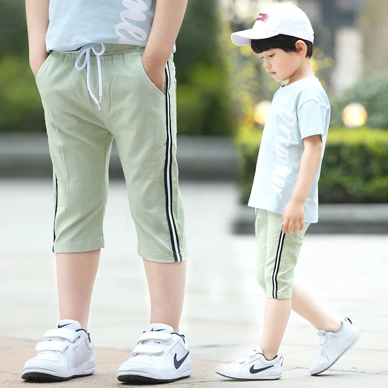 Детская одежда 2019 летние новые брюки из хлопка и льна для мальчиков повседневные