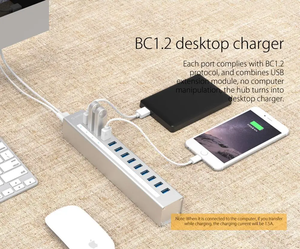 ORICO USB HUB Поддержка BC1.2 зарядка алюминиевый 4 порта USB3.0 сплиттер с 12V2A адаптер