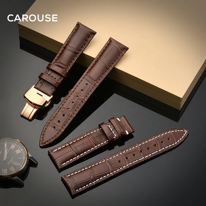 Carouse ремешок для часов 18 мм 19 мм 20 мм 21 мм 22 мм 24 мм Телячья кожа ремешок для часов Бабочка Пряжка ремешок браслет аксессуары браслеты