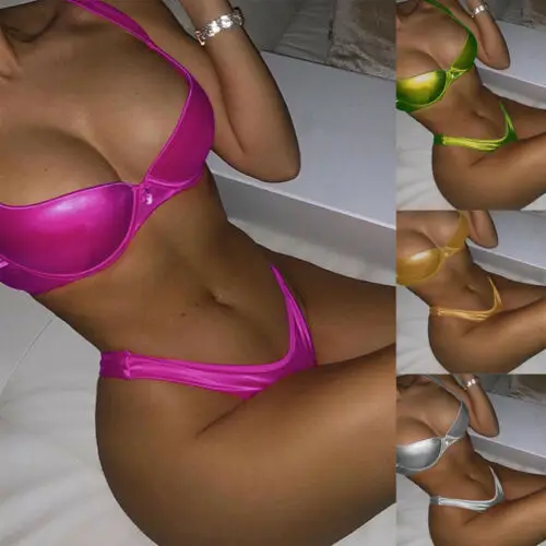 Сексуальный женский бандажный комплект бикини из искусственной кожи с