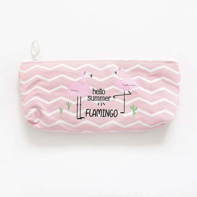 Design 2 Kawaii милые розовый Фламинго Холст Карандаш Чехол для хранения Организатор Ручка Сумки Пенал-сумочка канцелярские принадлежности для школьников, студентов питания - Цвет: Design 2