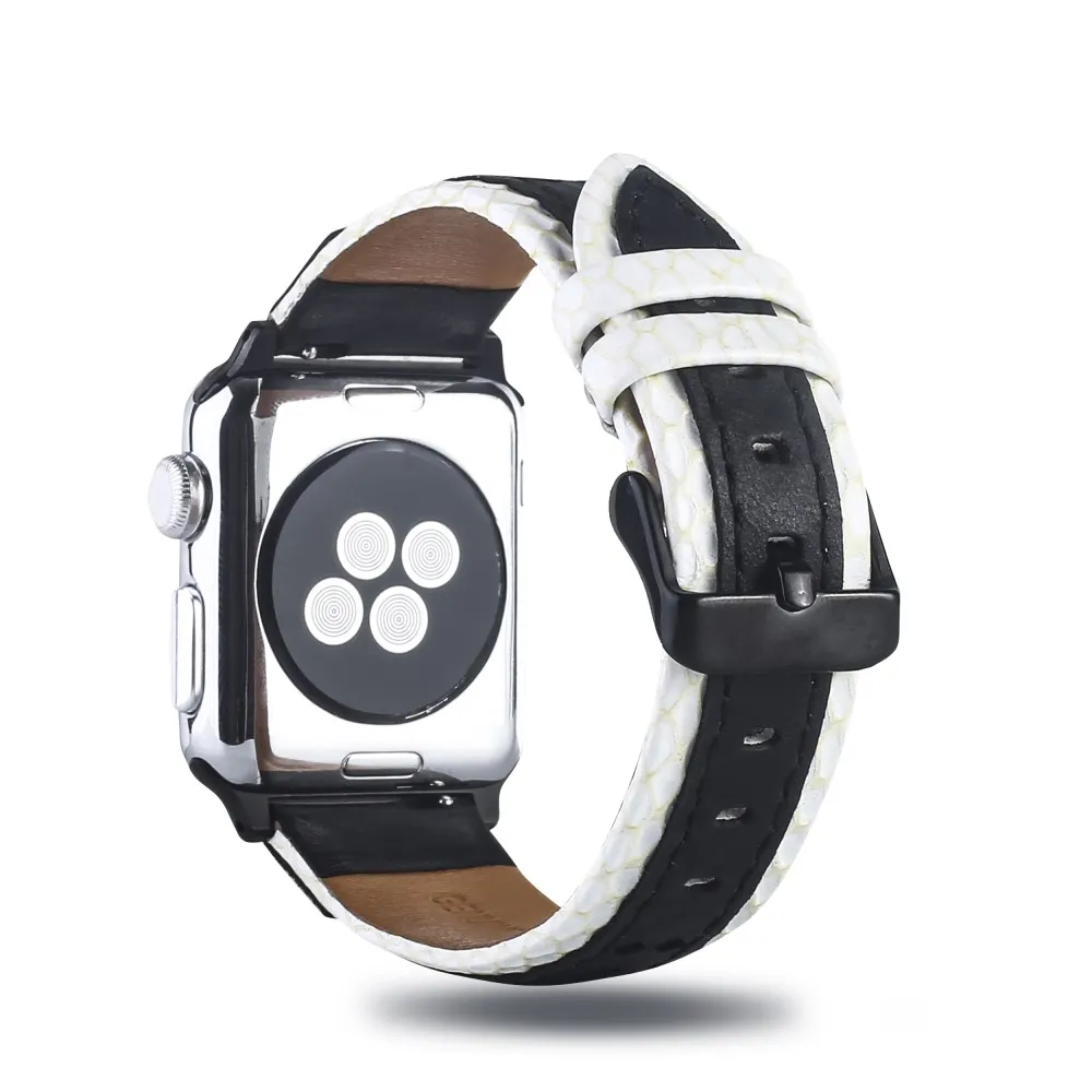Black white Модный кожаный ремешок для apple Watch Series 5 4 3 2 1 edition 38 40 42 44 мм Ремешки для наручных часов аксессуары для iwatch пряжка - Цвет ремешка: Black white