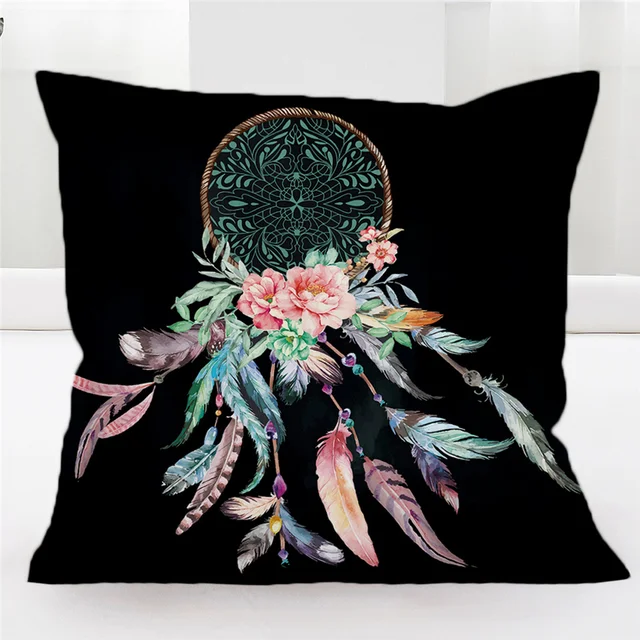 BlessLiving Big Dreamcatcher Cushion Cover Outdoor Sofa Home Pillow Covers Boho Feathers Decorative Throw Pillow Case 18" x 18" 3