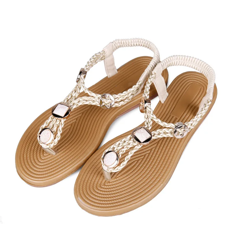 15 summer new Korean version of thong sandals bohemian rattan decorative metal wholesale behalf | Обувь
