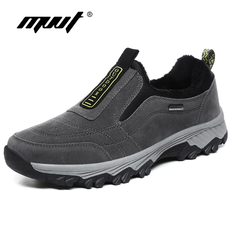 Warm Men Winter Shoes Casual With Fur Suede Leather Outdoor Loafers Non-slip Snow Hot Sale Footwear | Обувь