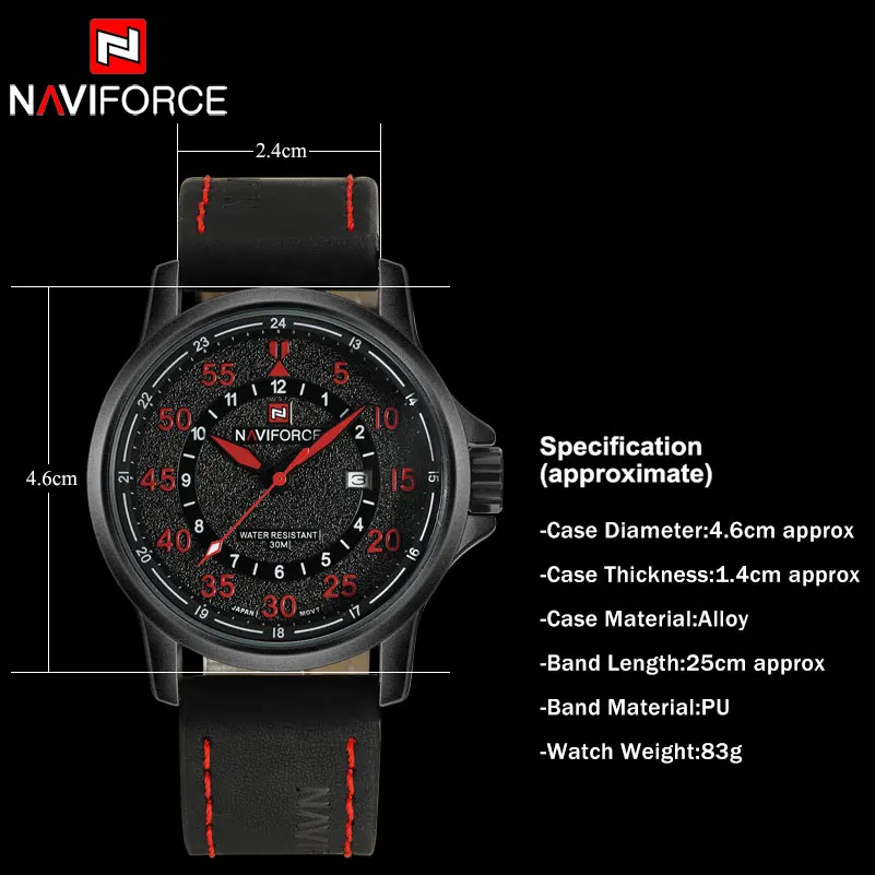 Часы наручные NAVIFORCE Мужские кварцевые спортивные водонепроницаемые аналоговые с
