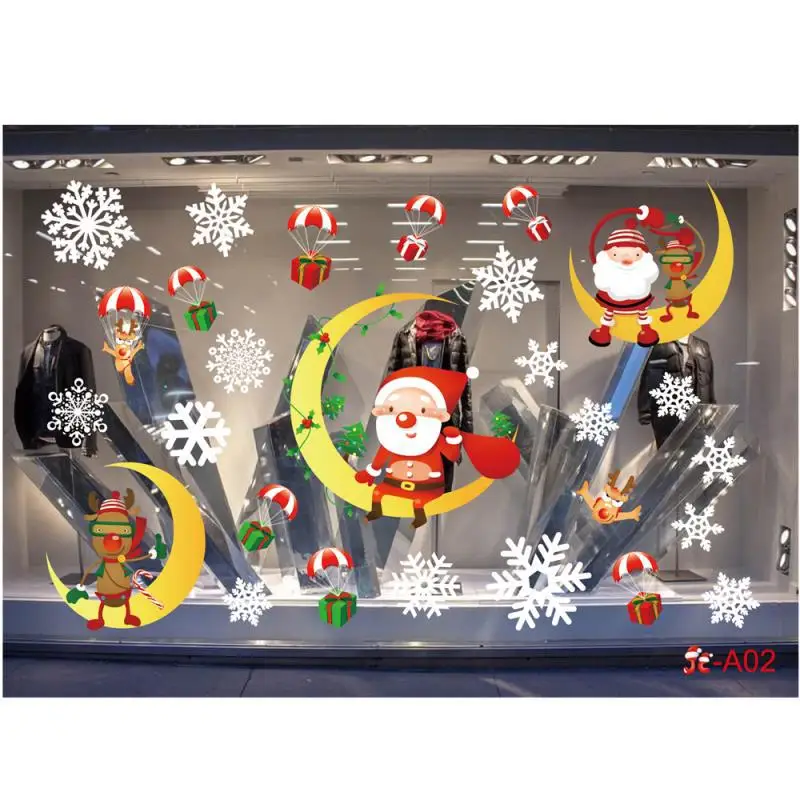 Новинка, Рождественское украшение, оконное стекло, наклейка s Merry Christmas, Санта Клаус, снег, ПВХ, съемная Наклейка на стену для рождества, наклейки для дома