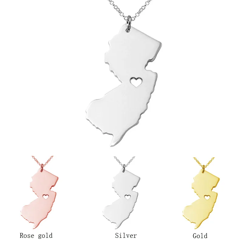 Я Люблю Нью Джерси Ожерелье Карта Кулон Joyas NJ Государственный Шарм Любовь Модный