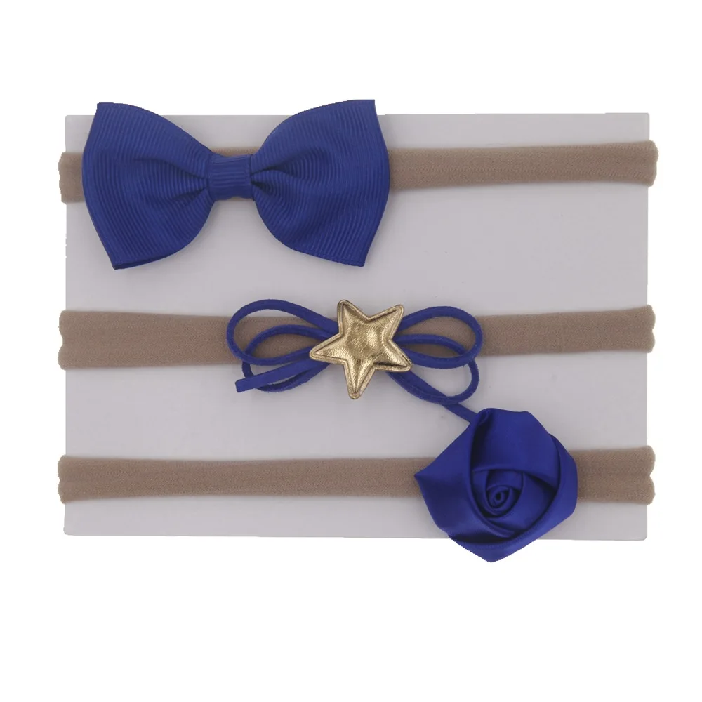 royal blue 3 шт./компл. милые бантики для девочек детские нейлоновые оголовья мягкая эластичная резинка для волос для детей модные аксессуары для волос - Цвет: royal blue