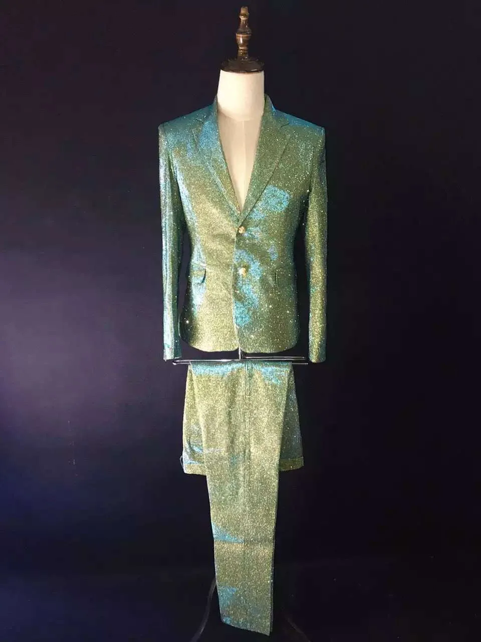 Fashion Quality Nightclub Male Singer Blue Green Iridescence Series show Suits Costumes Stage performance wear |