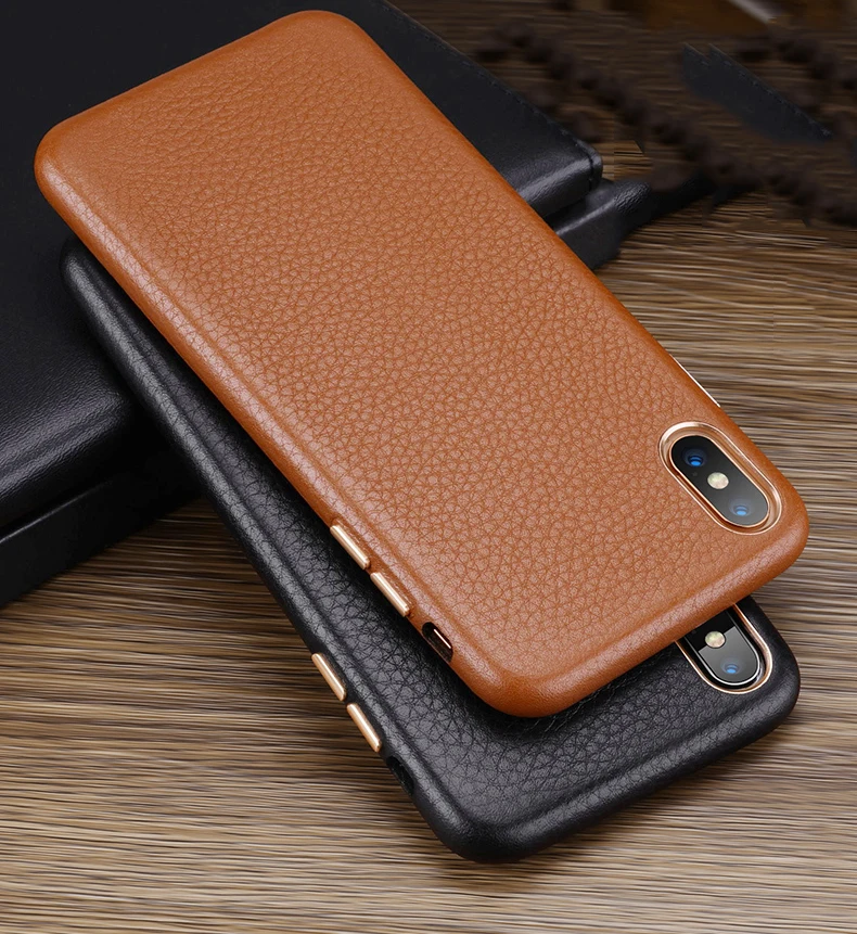 Роскошный металлический чехол с кнопкой громкости для iPhone XS MAX/X/XS/XR/7 8 Plus, винтажный тонкий мягкий чехол из натуральной кожи