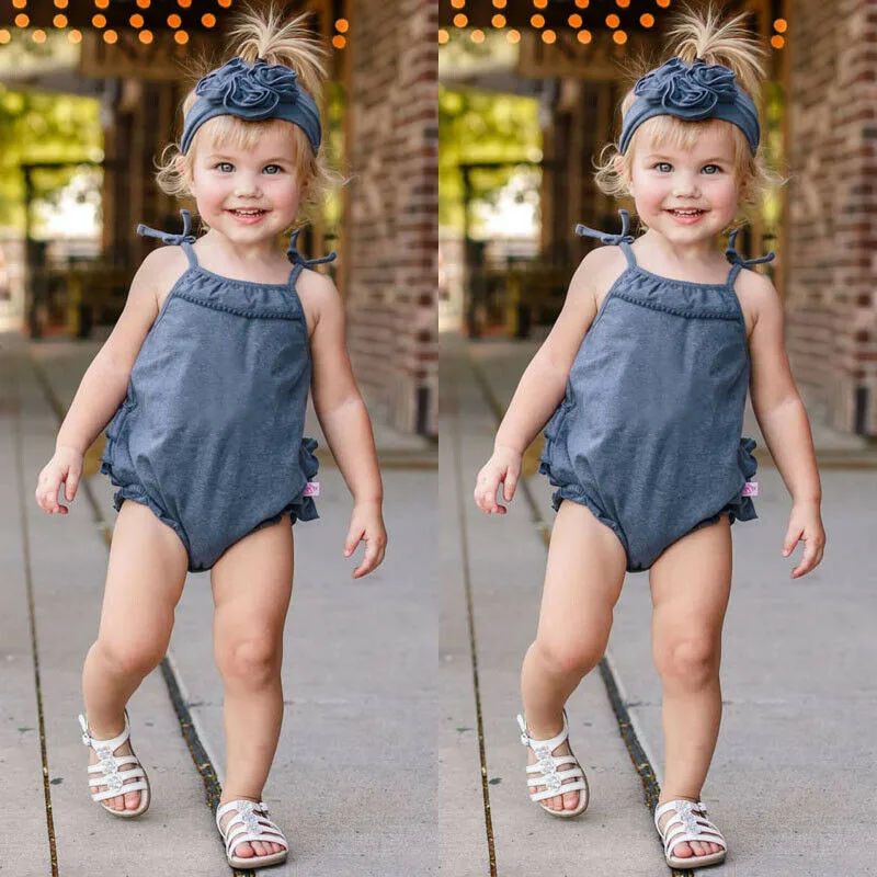 Baby Girl Bodysuits 2Pcs Newborn Girls Bodysuit Jumpsuit Headband Outfit Sunsuit Clothes Cotton O-neck Sleeveless | Мать и ребенок