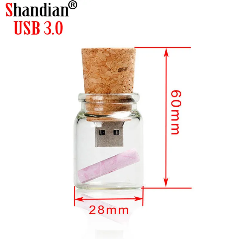 SHANDIAN USB 3,0 дрейфующий флакон usb с деревянной коробкой USB флеш-накопитель бутылка желаний пробковая Флешка 4 ГБ 16 ГБ 32 ГБ 64 г свадебный подарок