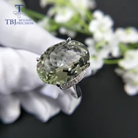 tbjgreen amethyst ringprasiolite rings natural big size gemstone oval 1318mm 925 sterling silver fine jewelry for girls gift