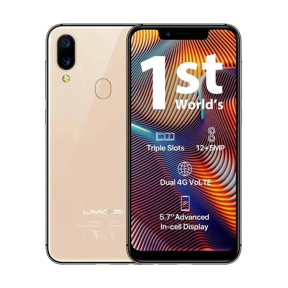 Золотой UMIDIGI A3 Pro 5," incell HD+ дисплей 3 ГБ+ 32 Гб Смартфон MTK6739 четырехъядерный Android 8,1 12 Мп+ 5 Мп разблокировка лица двойной 4G мобильный телефон - Цвет: Золотой