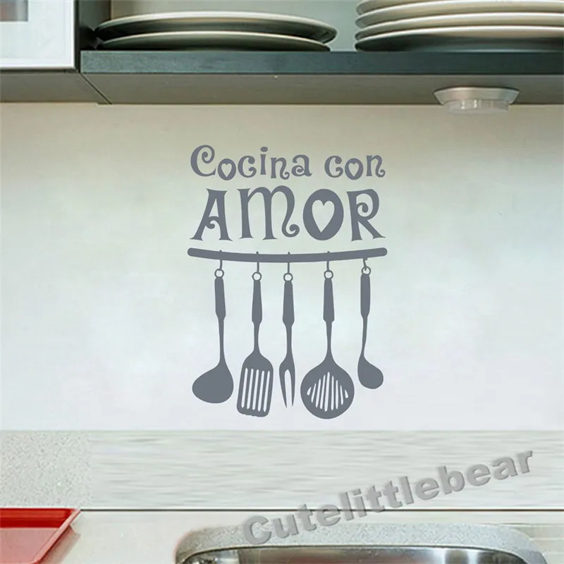 Испанская виниловая настенная наклейка Cocina Con Amor художественная Цитата Наклейки
