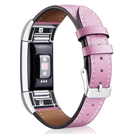 Pink YUEDAER, кожаный ремешок, для браслета Fitbit Charge 2, сменный, умный, для фитнеса, ремешок на запястье, металлический каркас для Fitbit Charge2 - Цвет: Pink