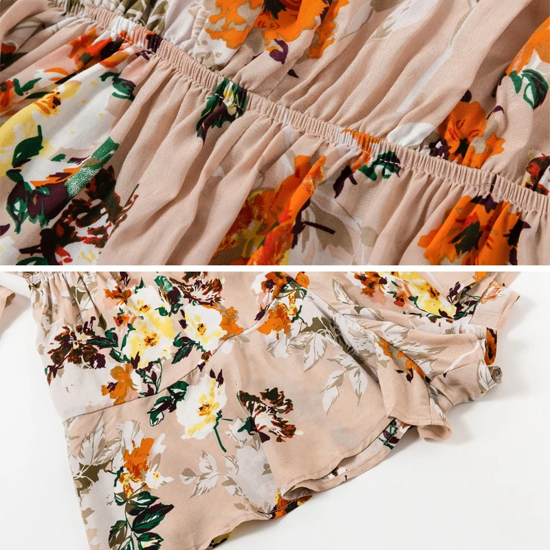 Slash шеи цветочным принтом женские комбинезоны 2018 лето рукав фонарик с эластичной