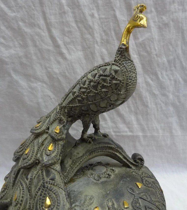 Песня voge Gem S2907 10 &quotкитайская Бронзовая позолота Peafowl статуя в коробке курильница