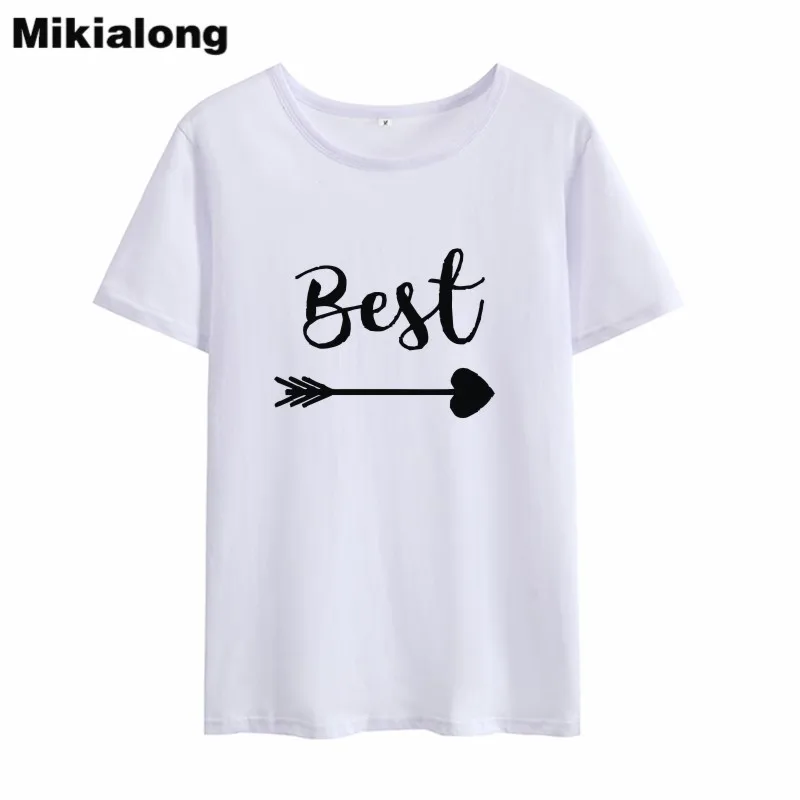 Женская футболка с короткими рукавами Mikialong летняя хлопковая надписью Best Friend