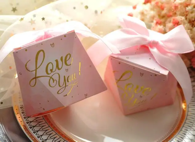 100 шт. розовая лента позолота diamond box Выпускной baby shower День рождения коробка для