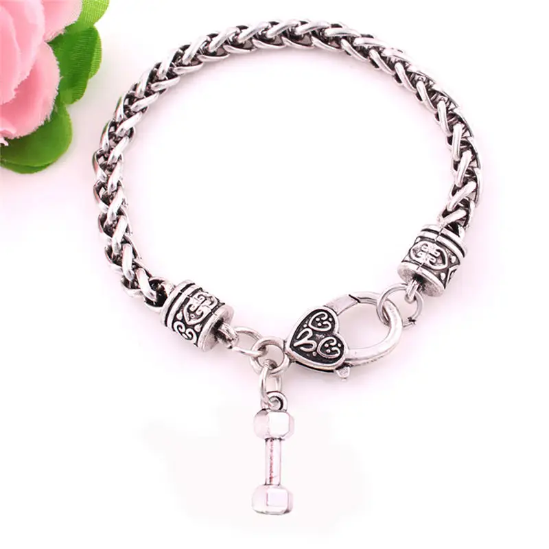 Unisex Jewelry Bracelet Sporty Fitness Barbell Shape Design Pendant Wheat Link Chain Personality Zinc Alloy Provide Dropshipping | Украшения