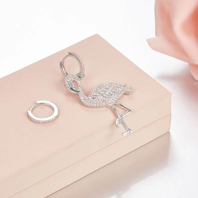 Асимметричные серьги из стерлингового серебра 925 пробы с розовым цирконием