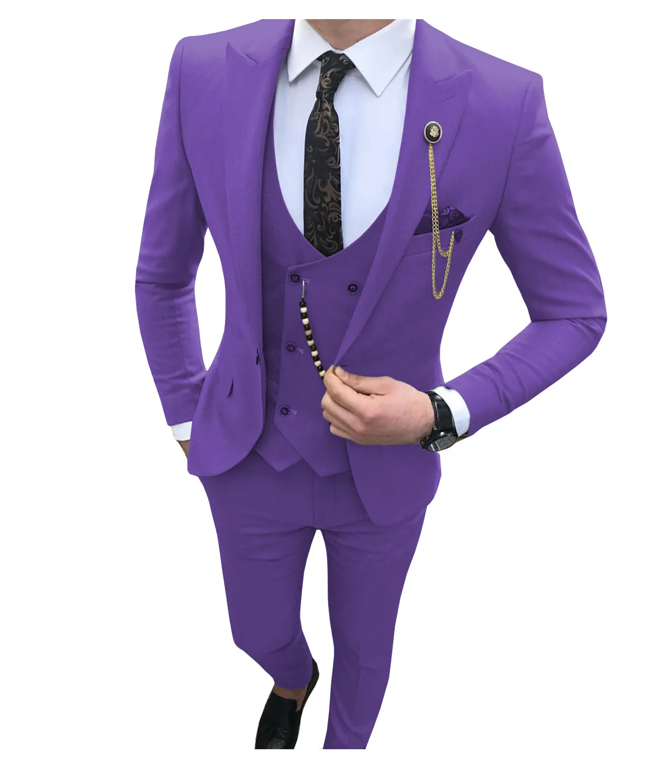 purple Мужские костюмы из 3 предметов, облегающие деловые костюмы для жениха, цвета шампанского, благородные серые белые смокинги для торжественных свадебных костюмов(Блейзер+ брюки+ жилет - Цвет: purple