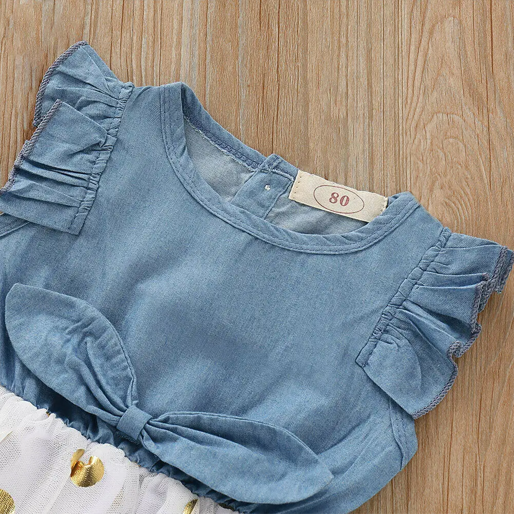 Платье для маленьких девочек милое джинсовое шифоновое платье принцессы с