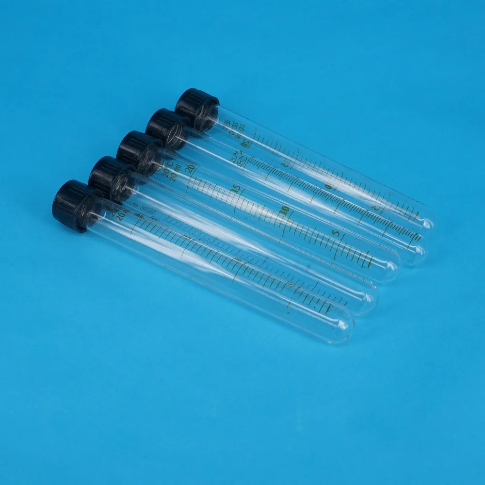 

Lot(5) 20ml 18x150mm Clear Glass Test Tube Round Bottom Graduated with Screw Cap