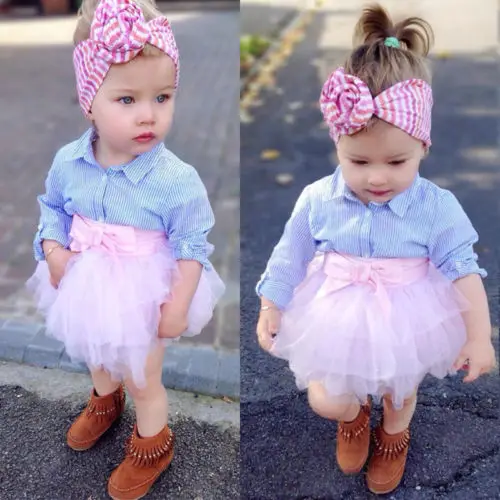 Kids Baby Girls clothes cotton Stripes T-shirt Top +Lace Tutu Skirt Outfits Set Clothes 2pcs | Мать и ребенок
