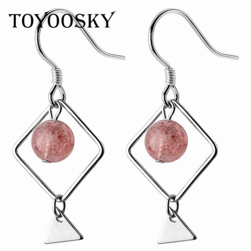 

TOYOOSKY S925 Серебряные серьги простые розовые Кристальные серьги модная треугольная Подвеска для пирсинга серьги ювелирные изделия для женщин...
