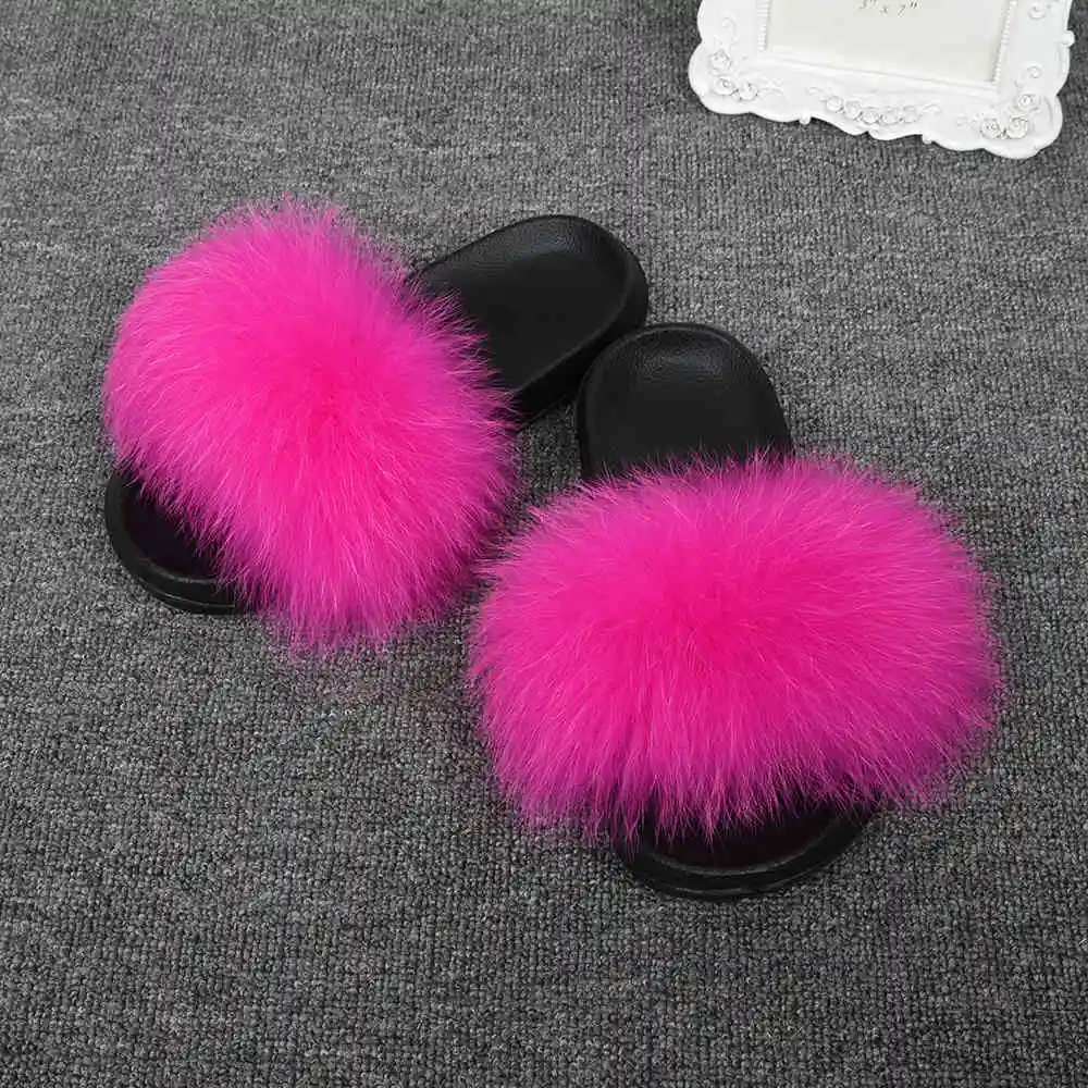 Hot Pink Jancoco Max/модные шлепанцы с натуральным лисьим мехом; женские шлепанцы; летние пляжные сандалии; Вьетнамки с натуральным мехом; S6043 - Цвет: Hot Pink