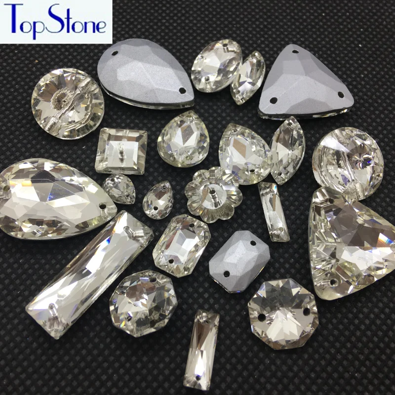 Прозрачные стразы с заостренной спинкой Овальные багет больше форм пришитые