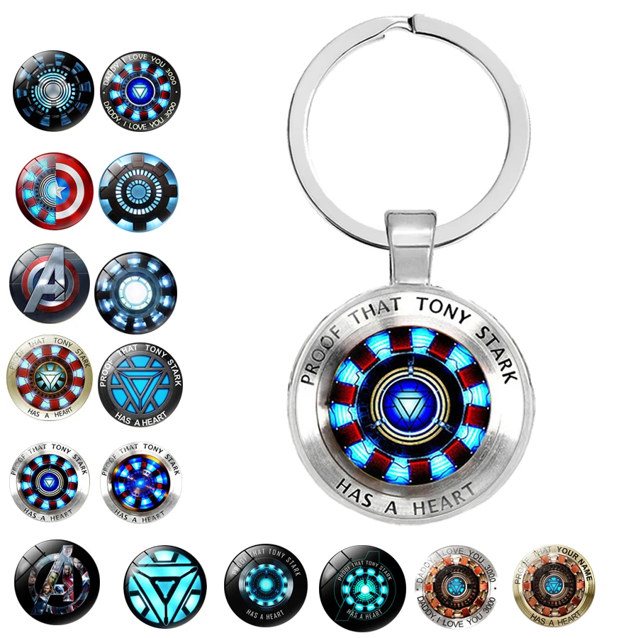 2019 new Iron Man Keychain Tony Stark Heart Arc Reactor 3D Effect Glass Cabochon Pendant Key Chain | Chains