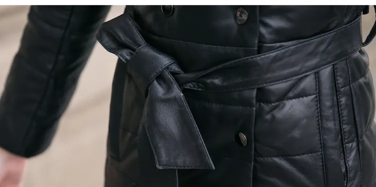 

Tcyeek 2020 Warm Female PU Leather Duck Down Jacket Mink Fur Hooded Coat Black Plus Size 5XL Women's Outerwear abrigos CJ419