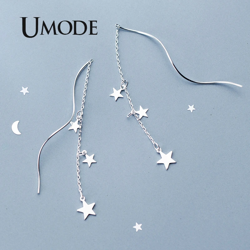 UMODE, настоящая звезда, серьги, Стерлинговое Серебро, 925, свадебные Висячие серьги для женщин, S925, простое, хорошее ювелирное изделие, роскошный бренд, ULE0562