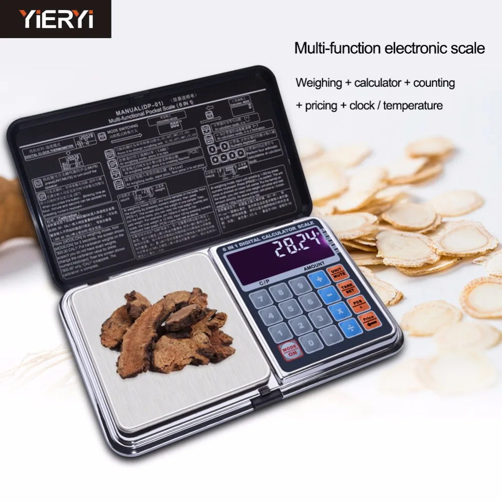 Yieryi 6 в 1 многофункциональные цифровые весы электронные 100 г/200 г/300 г/500 г/1000 г вес баланс с палм калькулятор дизайн