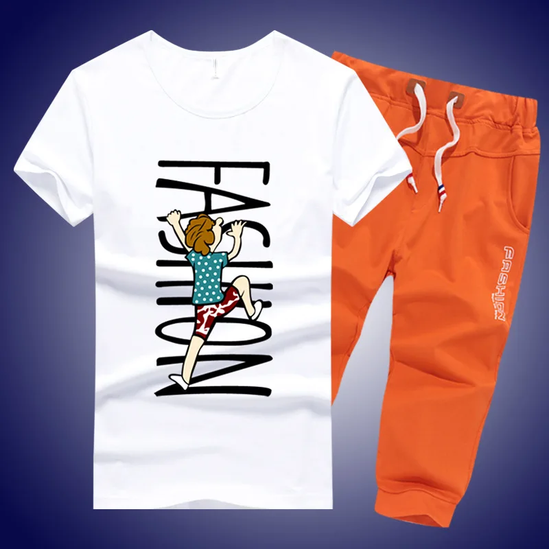 

Nice Vogue Sportswear Suit Youth T Shirt Loose Large Size Men half-sleeved Clothes Student Pants