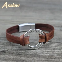 anslow brand trendy fashion jewelry magnetic mens bracelets accessories genuine leather bracelet for man charms gift low0718lb
