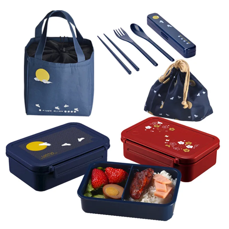 

Пластиковый Ланч -бокс в японском стиле bento, однослойный контейнер для еды, мультяшная посуда с сумками, коробка супа