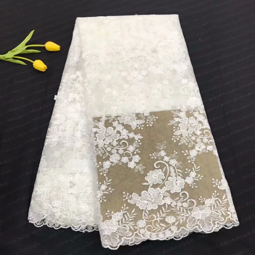African lace 3D applique fabric high quality beaded French chiffon white wedding dress YYZ678-23 | Дом и сад