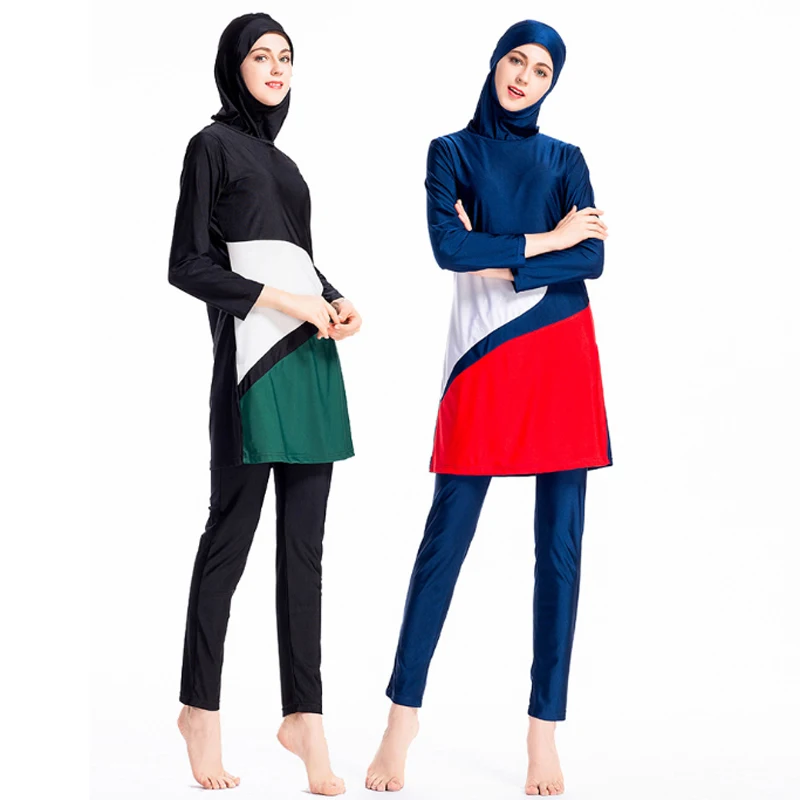 

2021 скромный мусульманский купальный костюм для женщин ислама 3 предмета полное покрытие Исламский купальник с длинными рукавами хит Цвет р...