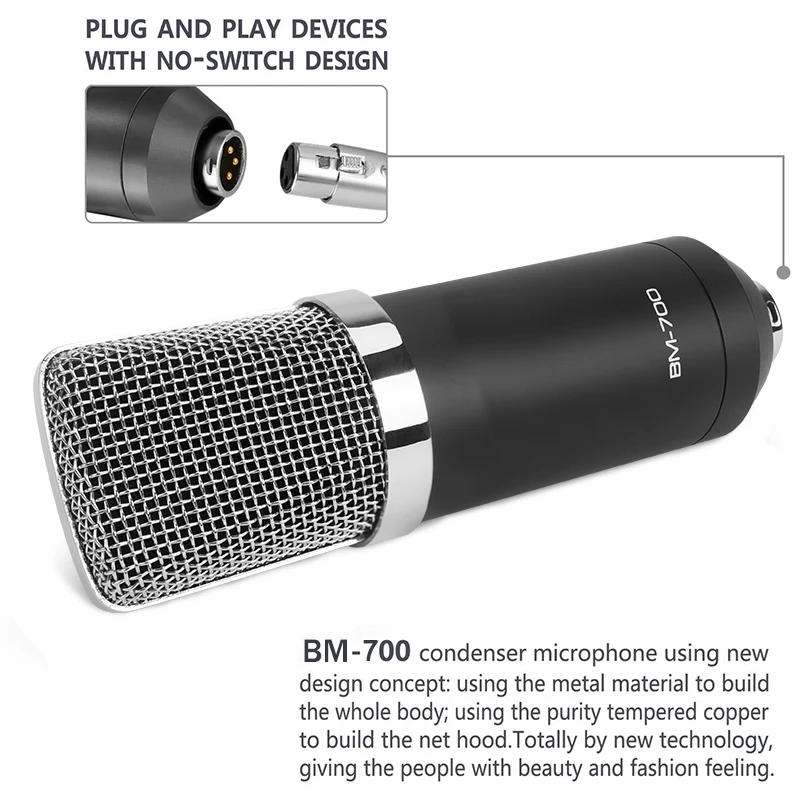 Ituf BM 700 Professional Condenser Microphone High Quality 3.5mm Wired Sound Recording microphone for computer Phantom power | Электроника
