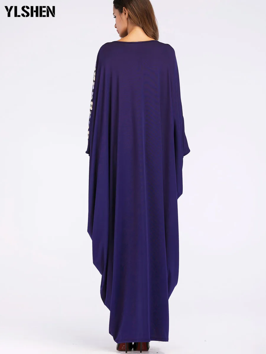 Женское платье-макси с рукавом летучая мышь голубое платье отделкой бисером 2019 |