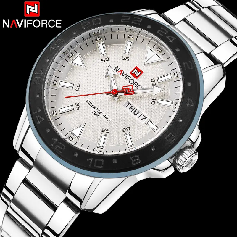 Мужские кварцевые часы NAVIFORCE спортивные водонепроницаемые наручные из