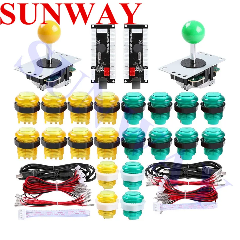 SUNWAY 2 игрока светодиодные аркадные кнопки и джойстики DIY kit 2X Джойстики + 20 X led