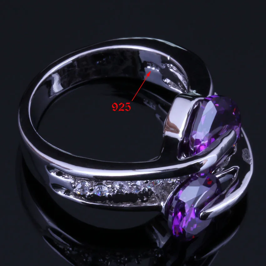Милое сердце образный Круглый фиолетовый кубический циркон белый CZ Кольцо из
