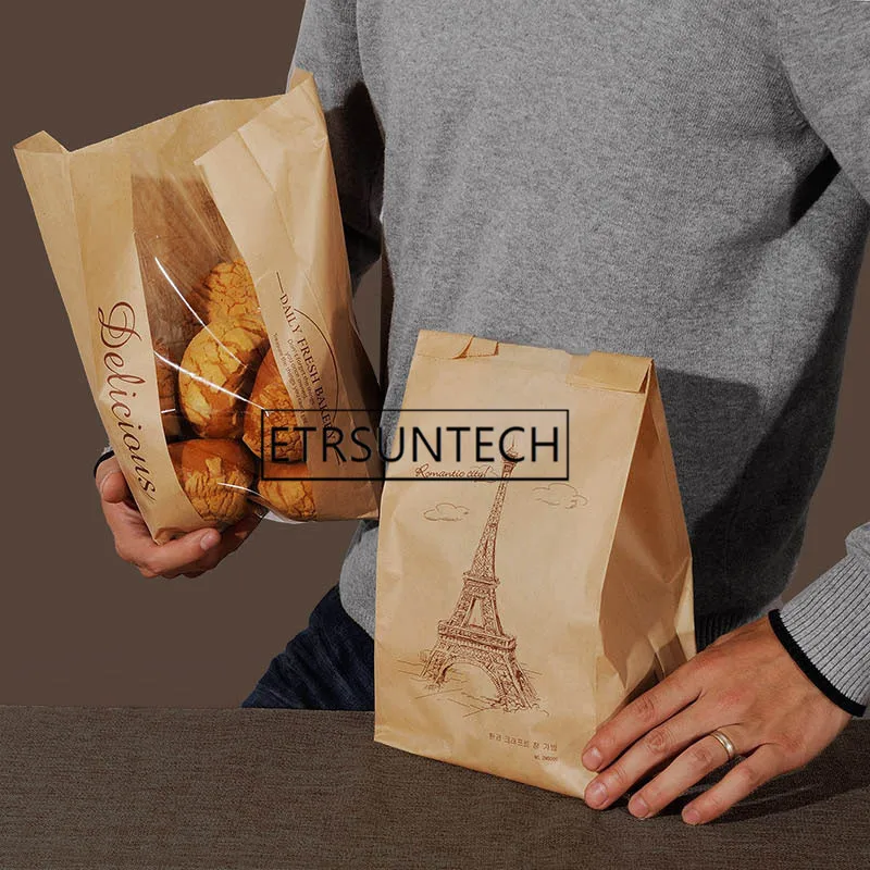 1000 шт 33x16x11 см крафт-мешок для окон упаковка выпечки тост печенье еда хлеб
