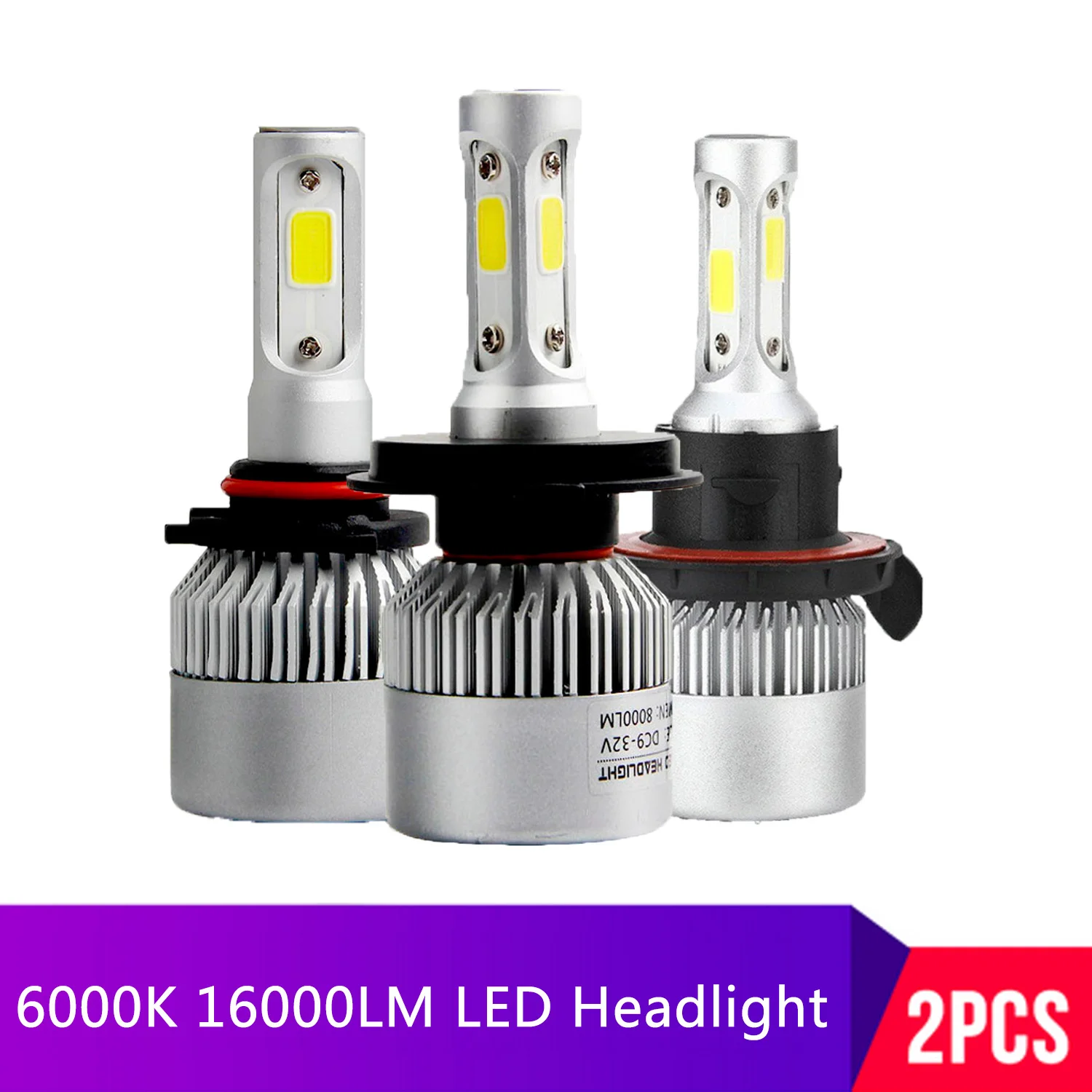 WUPP 2X 6000K H1 H3 H4 H8/H9/H11 H13 9004 9007 COB светодиодный Авто S2 Автомобильные фары 72 Вт 16000LM автомобильный Стайлинг